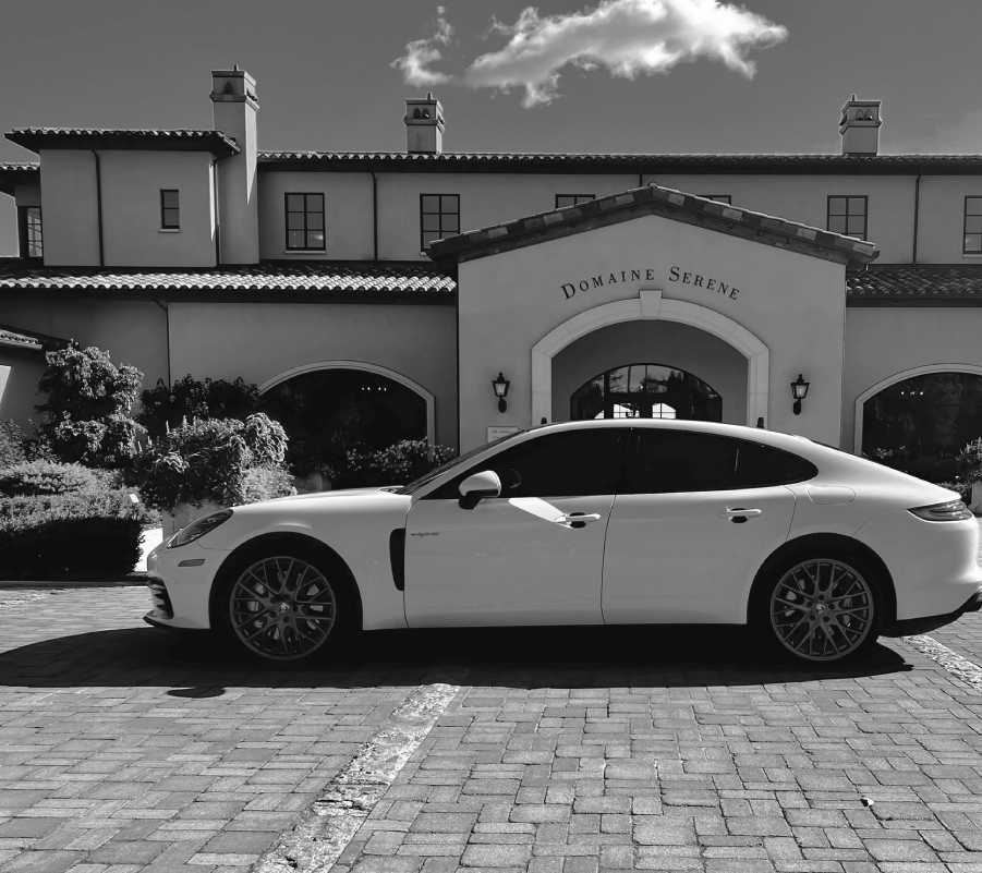 HNH Luxury Transportation parked Porsche Panamera at Domaine Serene in Dayton, Oregon